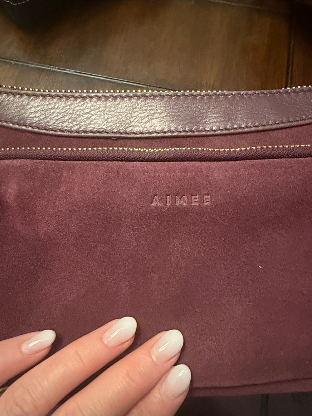 Aimee Kestenberg Burgundy Suede Shoulder Bag with Gold Hardware - Picture 2 of 6